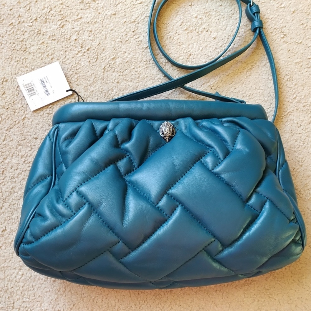 Kurt Geiger Quilted Kensington Soft Leather Convertible Clutch NWT Teal Eagle - Picture 7 of 7